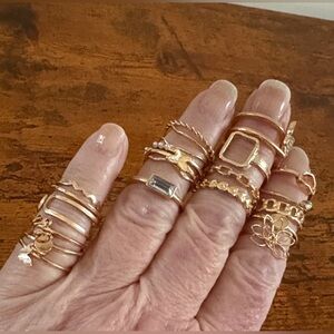 22PC Elegant Gold, Rhinestone Ring Set